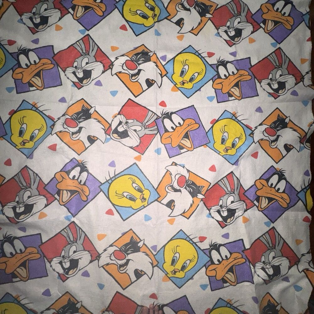 Vintage 90s Looney Tunes Fleece Throw Blanket Bugs Tweety WB 83x59